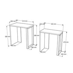Dimensions of two tables shown with measurements in millimeters.