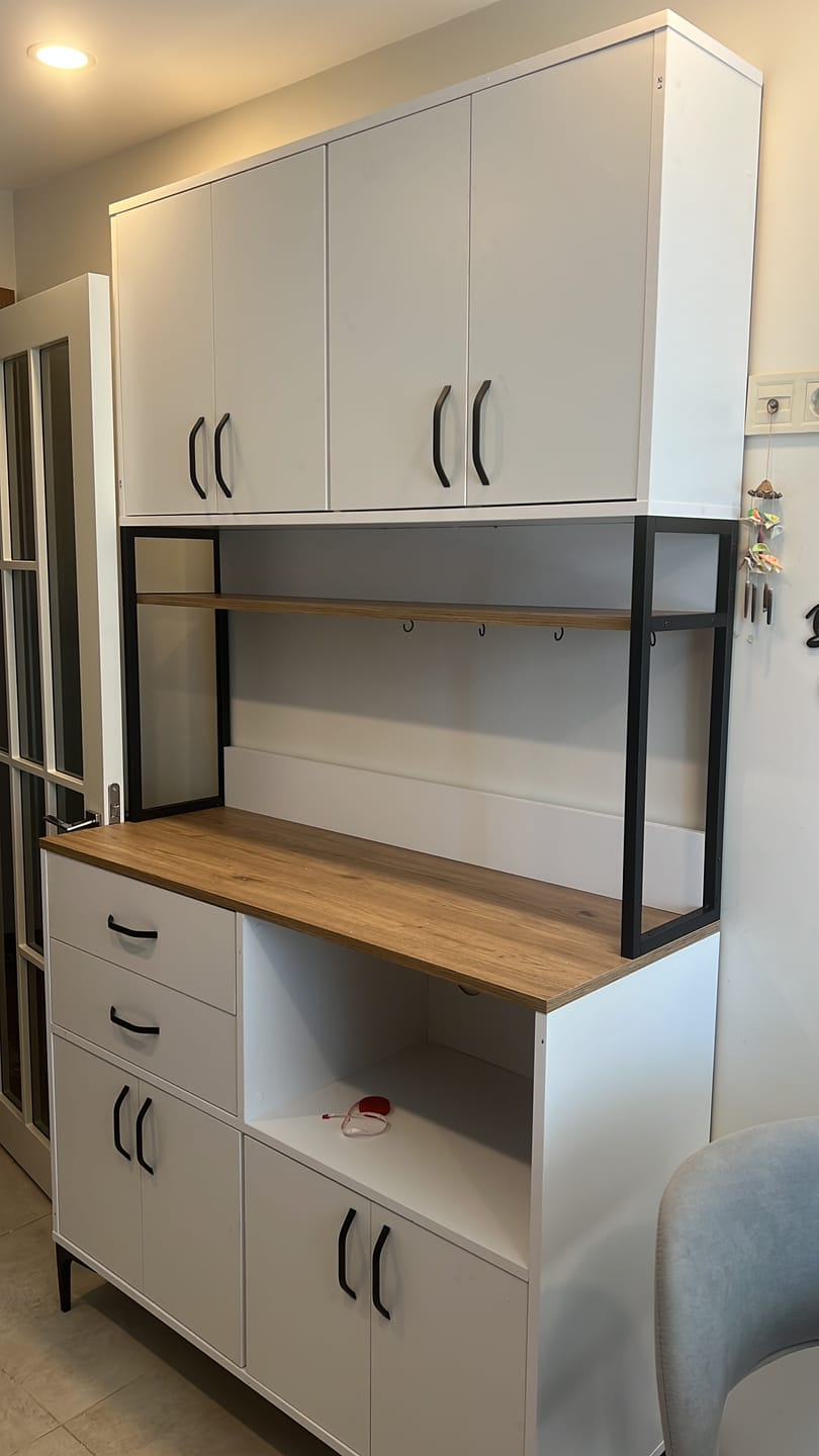 Home Canvas Multi-Function Kitchen Pantry Cabinet with Countertop, Cup Hooks, Drawers & Adjustable Shelves,  White - S-Walnut