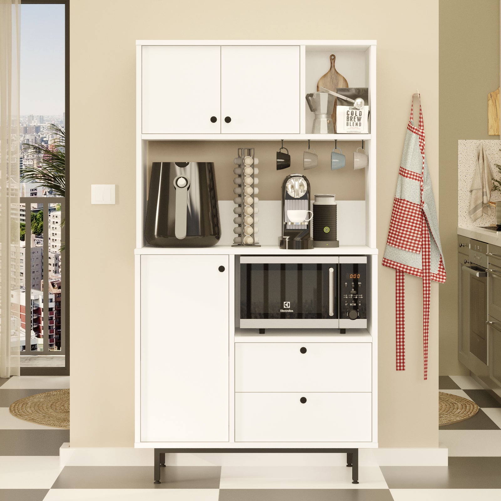 Home Canvas Whitehaven Storage Cabinet with Shelves & Drawers | Pantry & Appliance Organizer -Tall