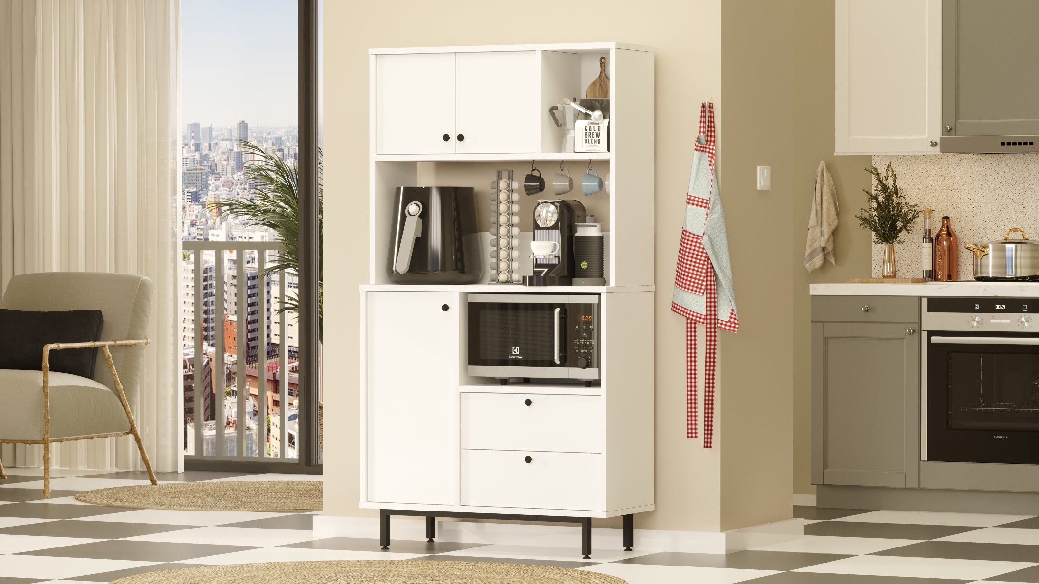 Home Canvas Whitehaven Storage Cabinet with Shelves & Drawers | Pantry & Appliance Organizer -Tall