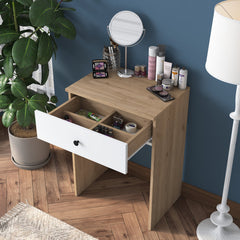 Home Canvas Modern Mini Makeup Dressing Table | Jewelry Organizer Basket with One Drawers Walnut/White