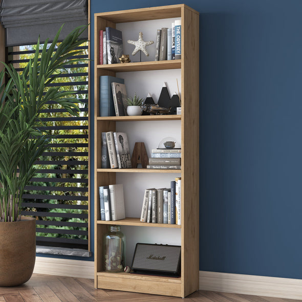 Home Canvas Bookshelf with 5 Shelves Study Room Library Modern Wall Shelf Basket Width 60cm Walnut