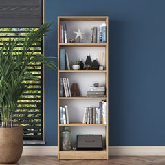 Home Canvas Bookshelf with 5 Shelves Study Room Library Modern Wall Shelf Basket Width 30cm Walnut