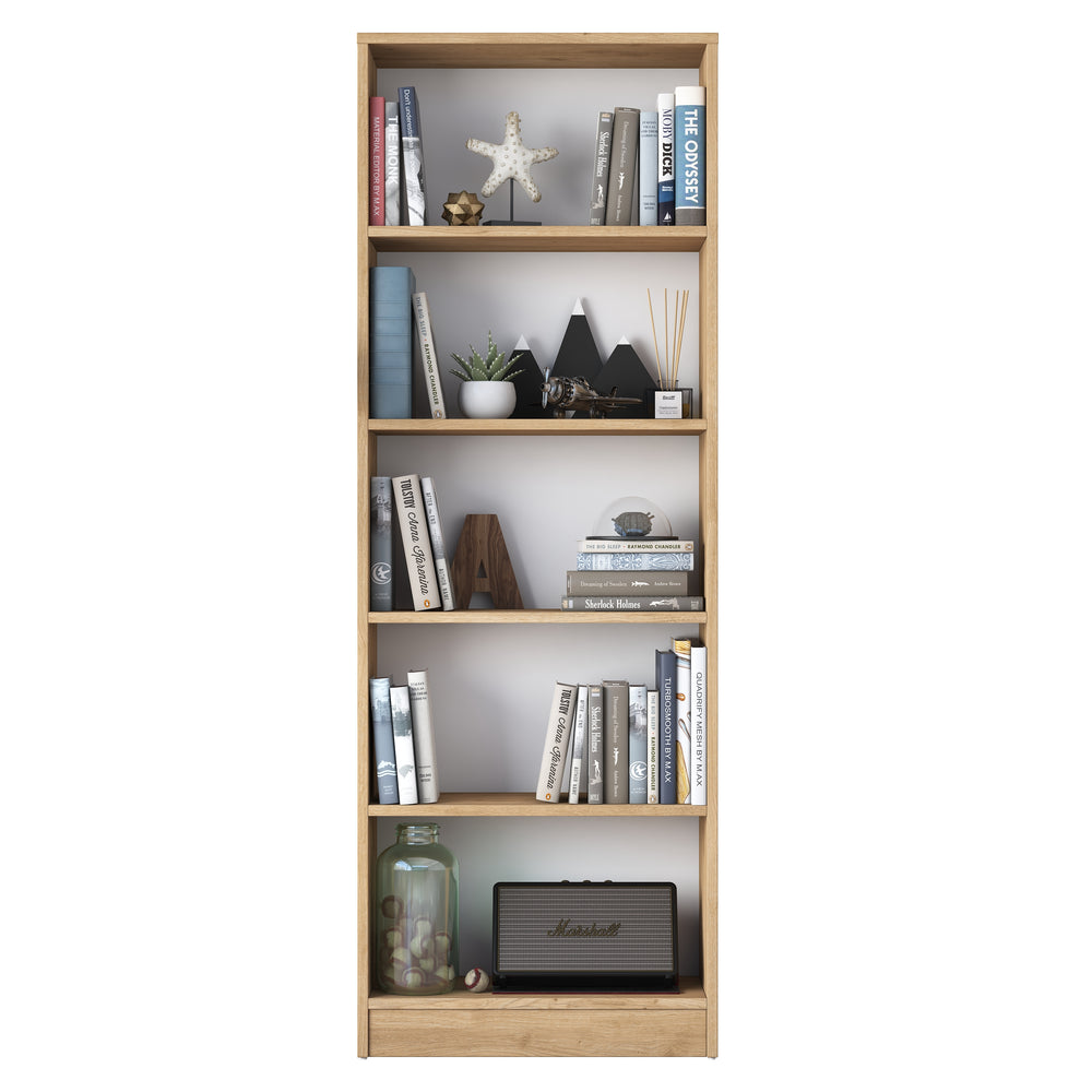 Home Canvas Bookshelf with 5 Shelves Study Room Library Modern Wall Shelf Basket Width 30cm Walnut