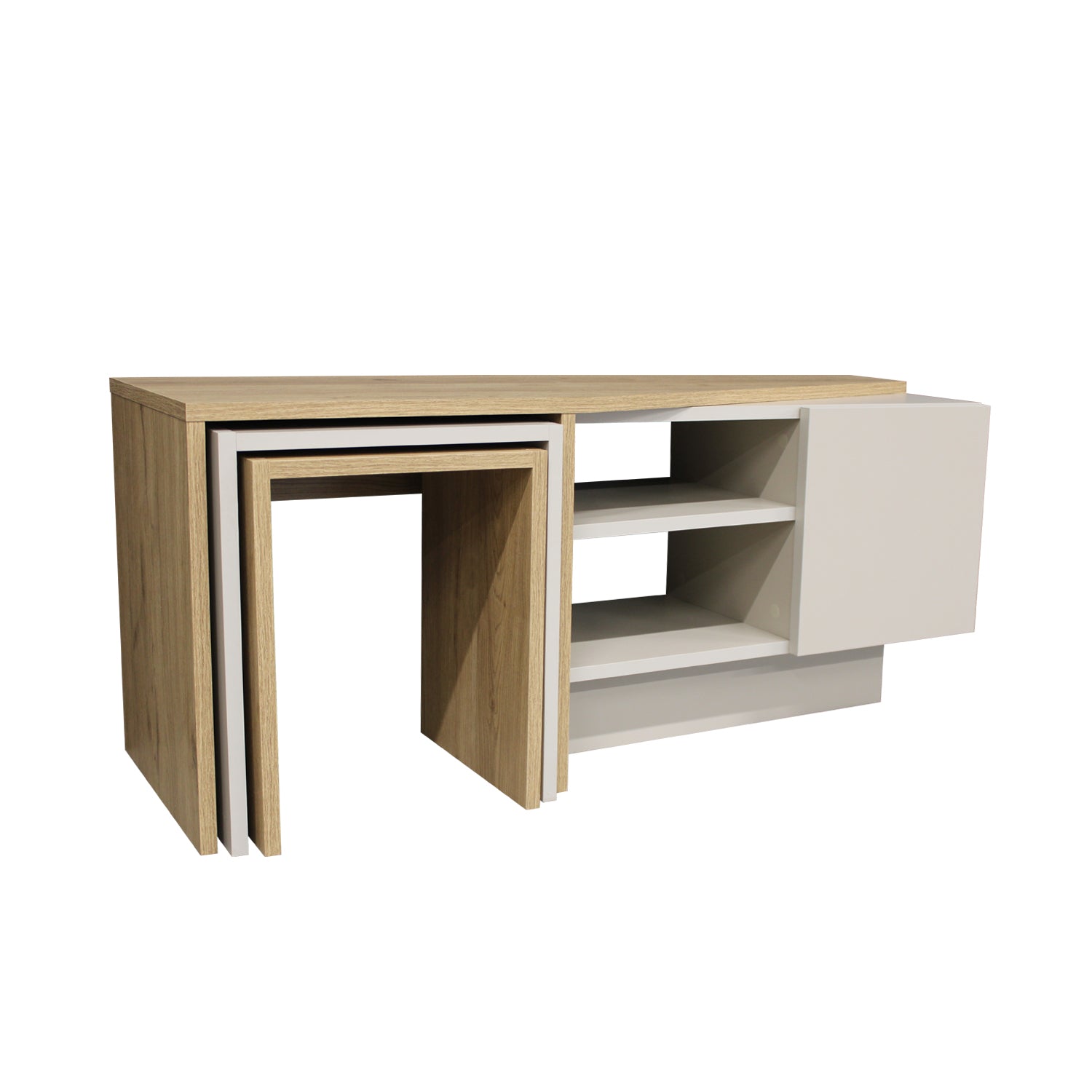 Home Canvas Rodega TV Stand with Nesting Table – Sepet Sandstone Finish | Upto 55 inch TV