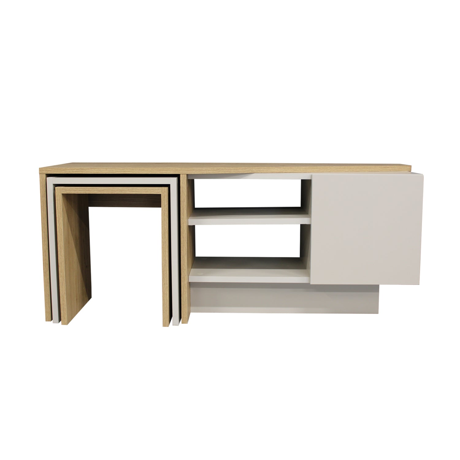 Home Canvas Rodega TV Stand with Nesting Table – Sepet Sandstone Finish | Upto 55 inch TV