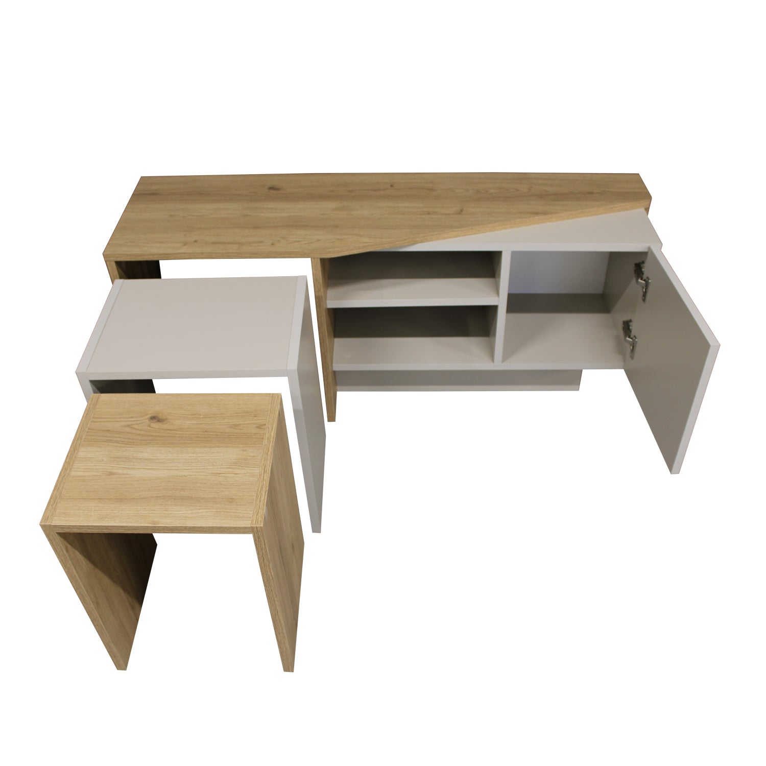 Home Canvas Rodega TV Stand with Nesting Table – Sepet Sandstone Finish | Upto 55 inch TV