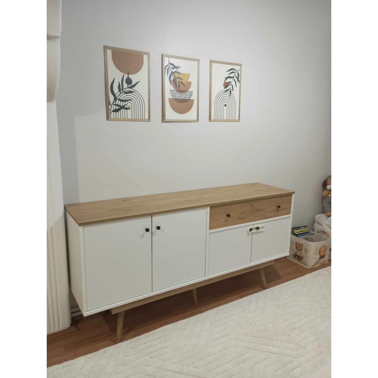 Home Canvas Elegance Sideboard Crockery Unit Modern While and Oak