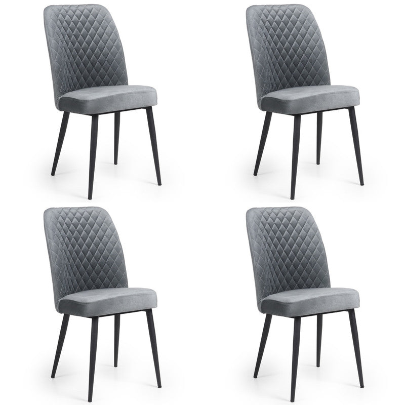 Home Canvas Modern Tufi Dining Room Chairs with Velvet fabric for Living Room | Tufted Armless Kitchen Chairs with Metal Legs Set of 4 - Steel Grey
