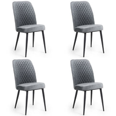 Home Canvas Modern Tufi Dining Room Chairs with Velvet fabric for Living Room | Tufted Armless Kitchen Chairs with Metal Legs Set of 4 - Steel Grey
