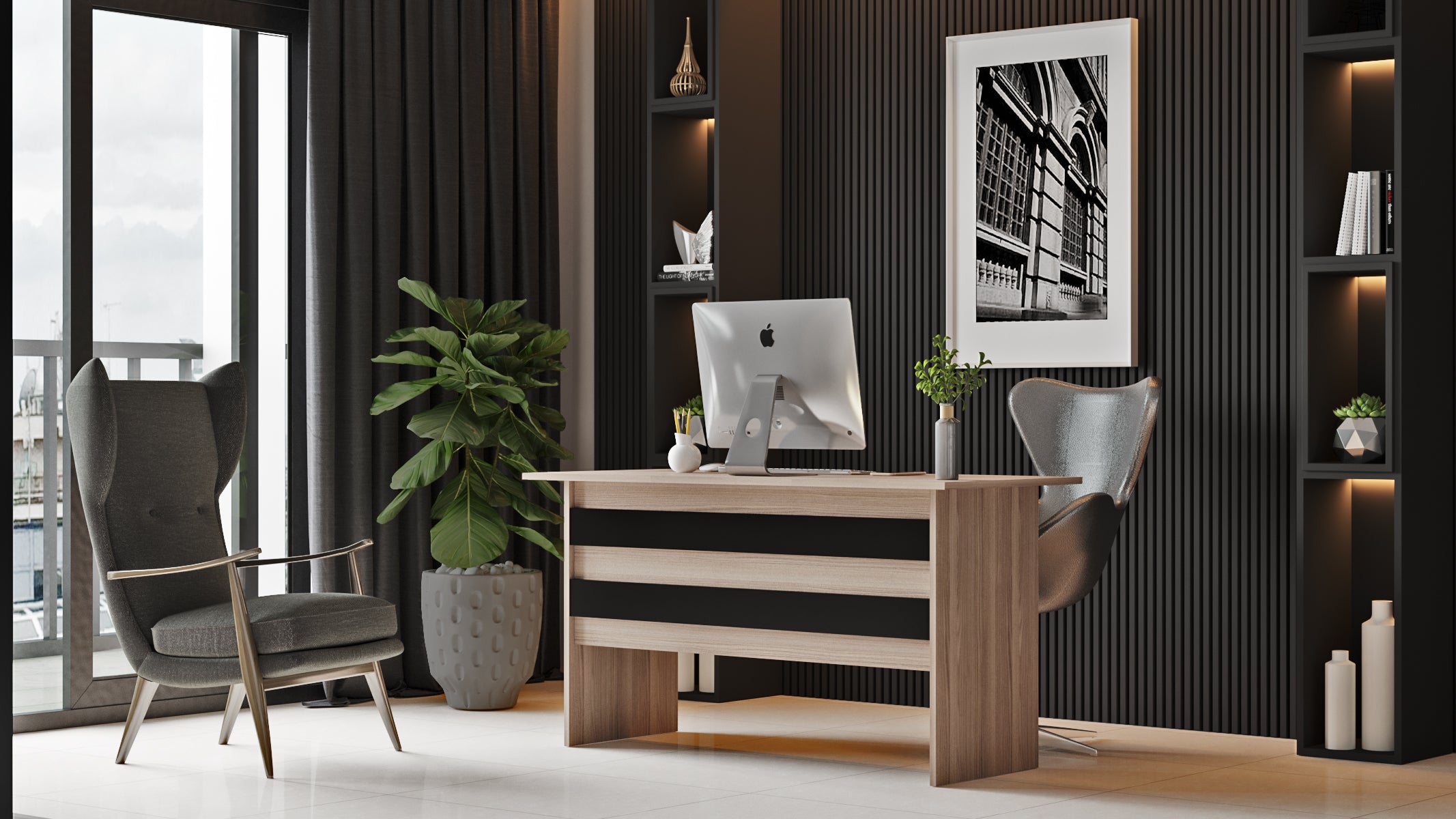 Home Canvas AeroLine Modern Office Desk-Oak