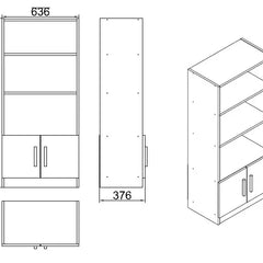 Technical drawing of a tall cabinet with dimensions