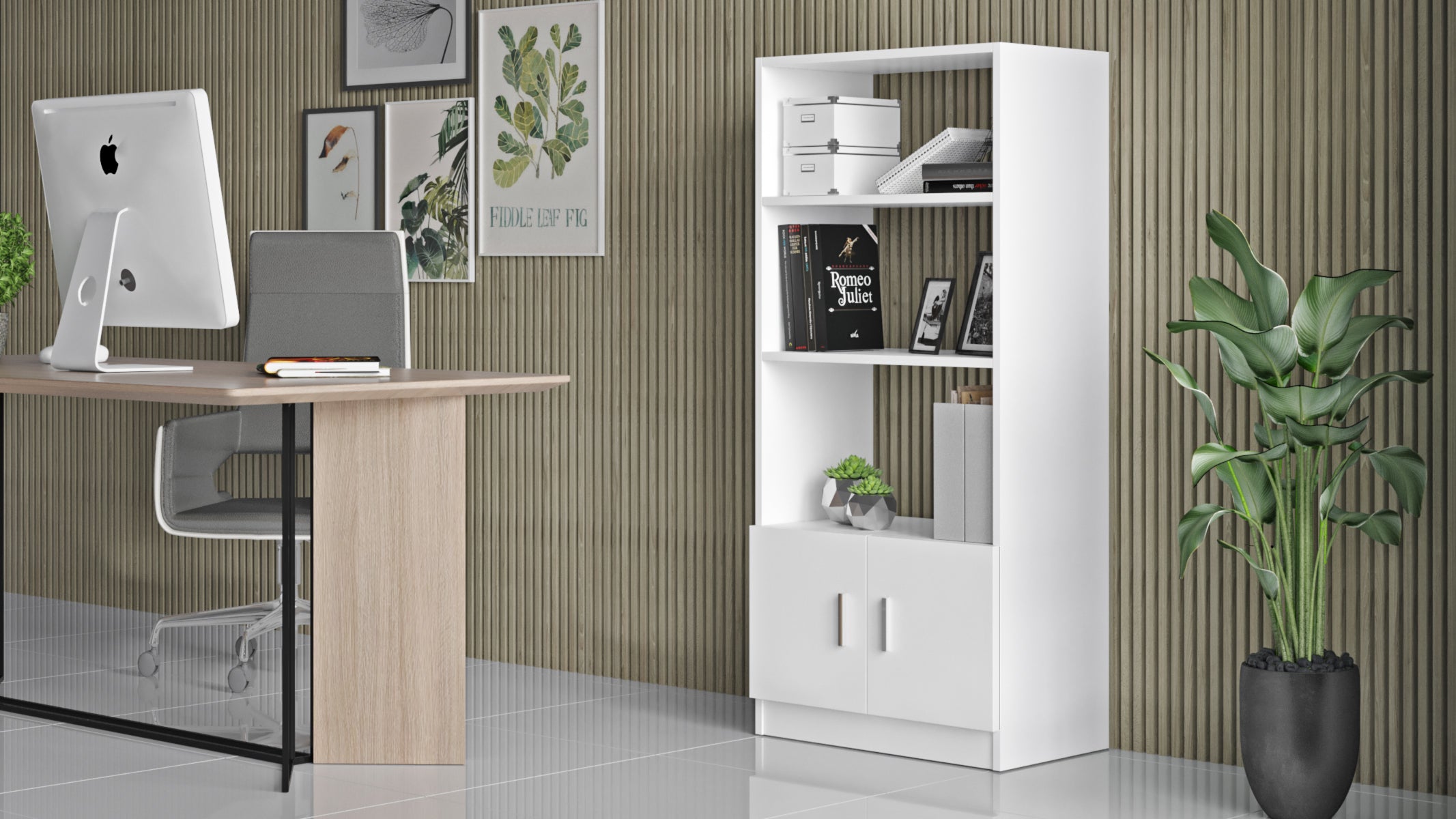 Home Canvas AeroLine Modern Book shelve file cabinet Tall-White