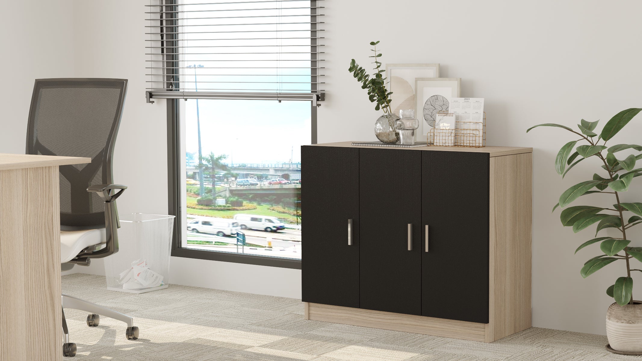 Home Canvas AeroLine Modern Book shelve file cabinet Wide-Oak