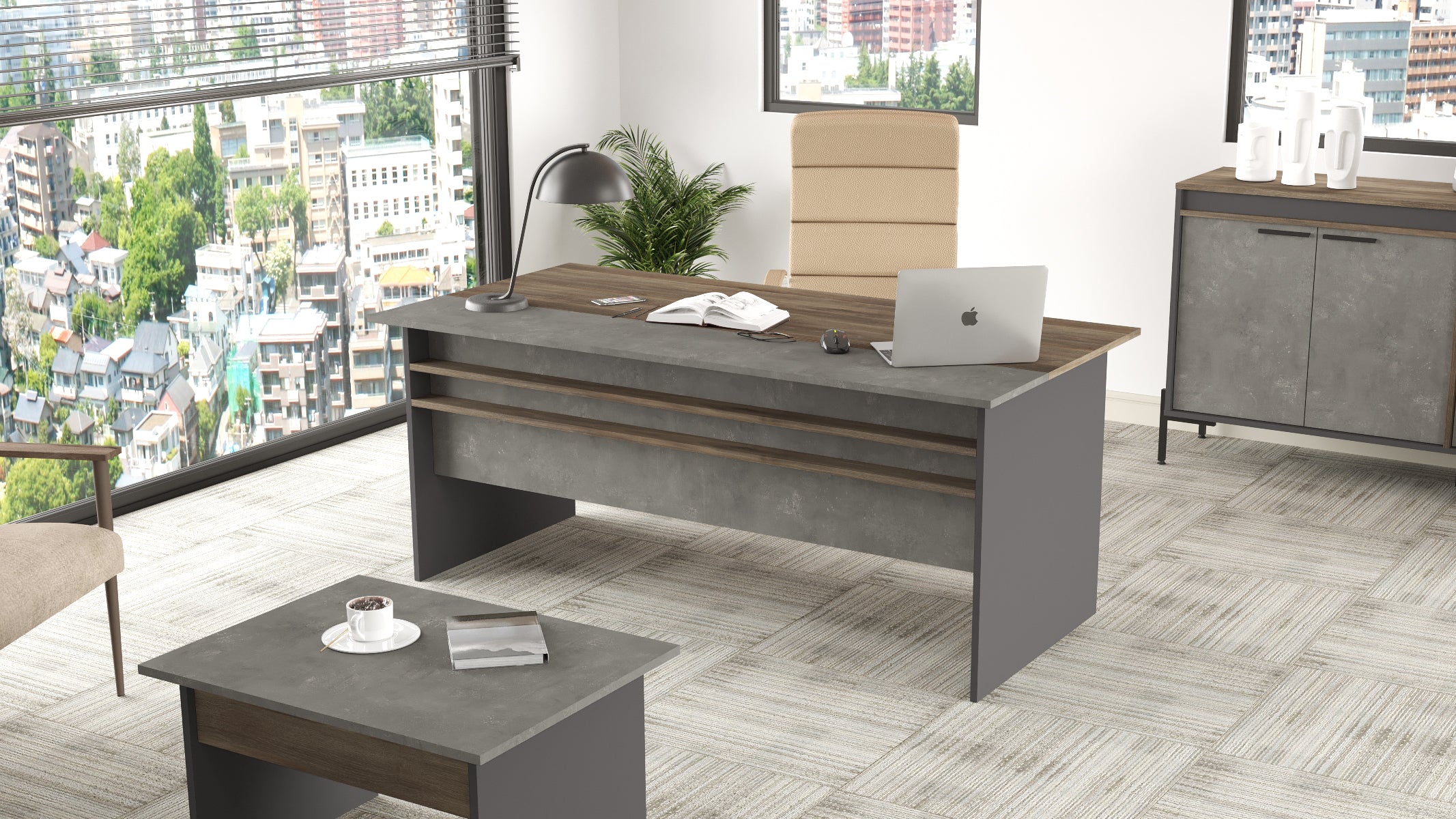 Home Canvas Concretea Office Desk, Cura Concrete - Anthracite