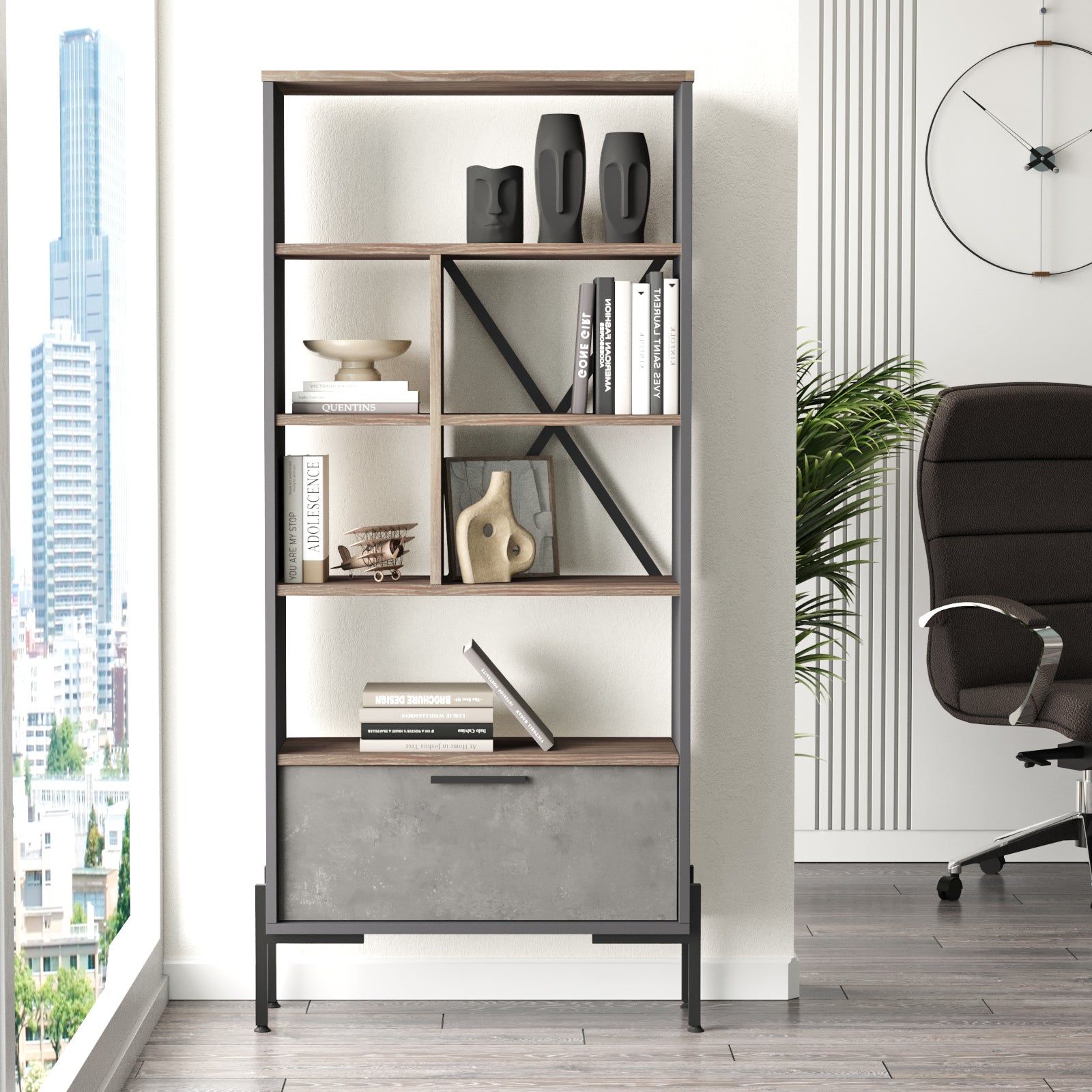 Home Canvas Concretea Bookshelf, Cura - Concrete - Anthracite