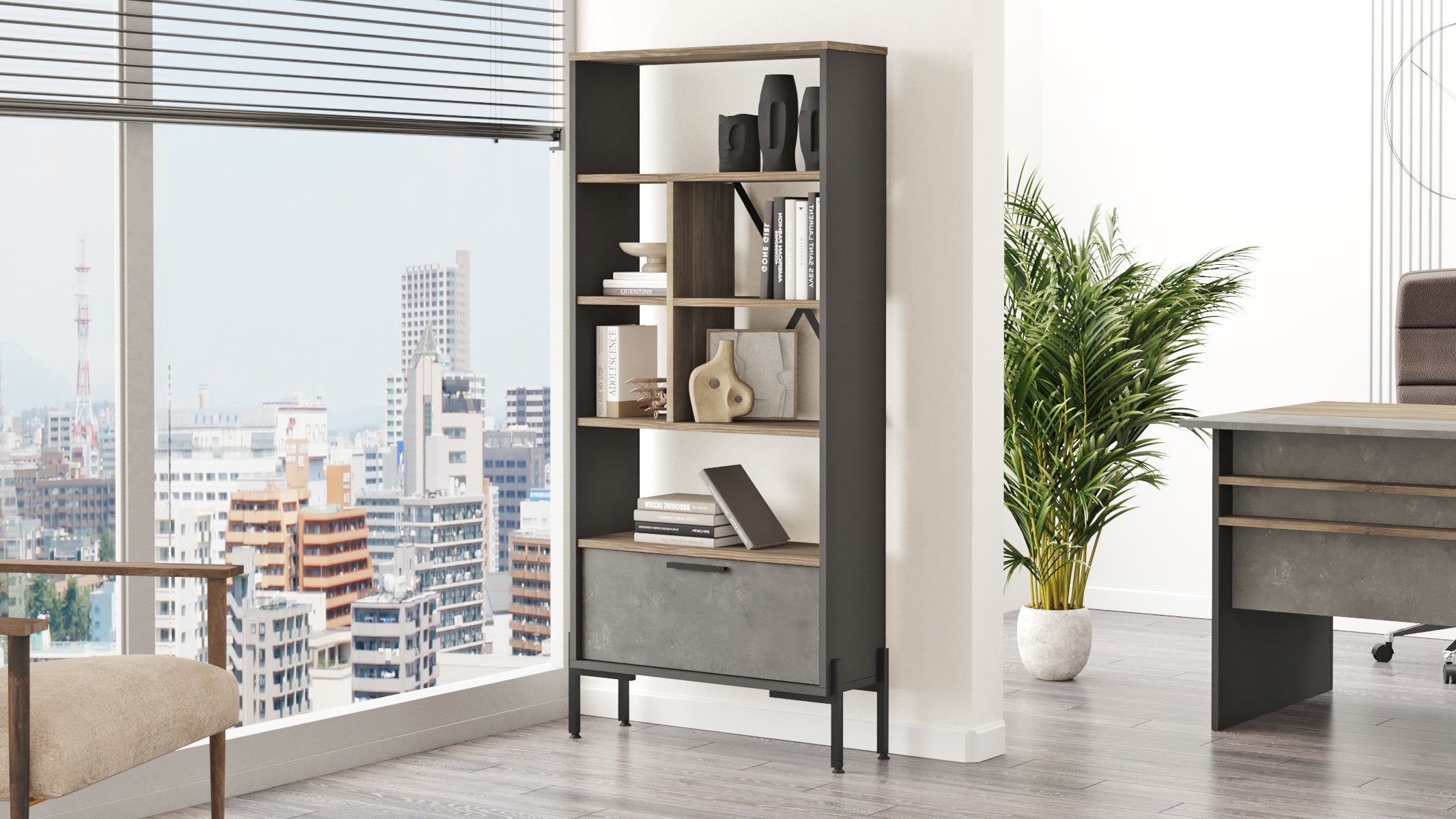 Home Canvas Concretea Bookshelf, Cura - Concrete - Anthracite