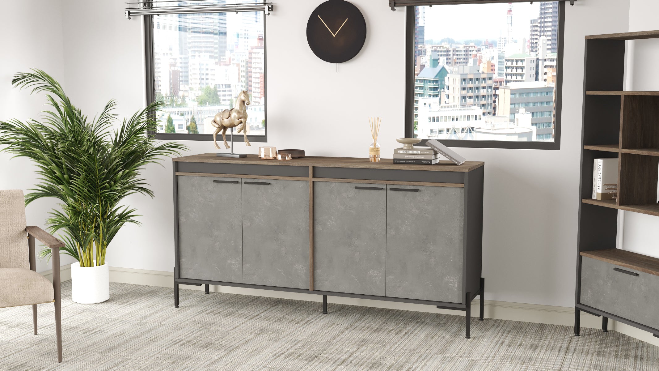 Home Canvas Concretea Office Cabinet,  Cura Concrete - Anthracite