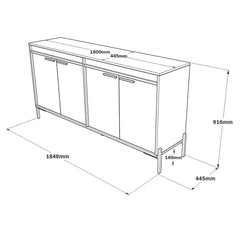 Line drawing of a piece of furniture with dimensions labeled