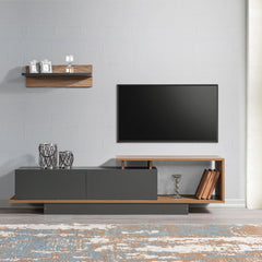 AshLine ash grey TV unit with wall shelf in a modern living room