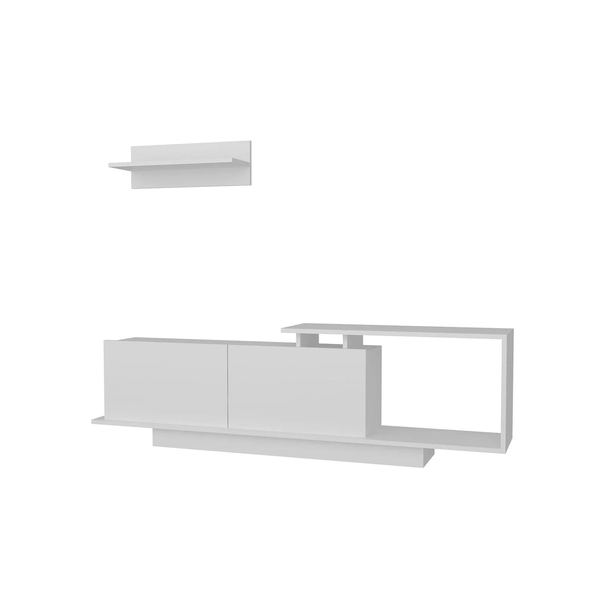 Asos white TV unit and matching wall shelf product view