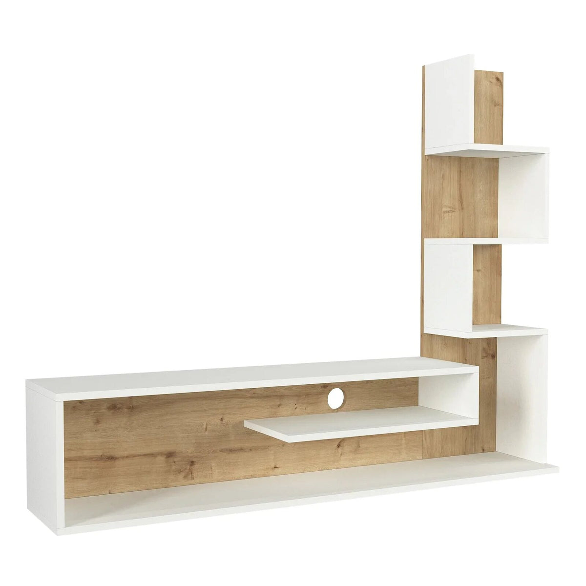 Blanco white and oak TV unit front product view