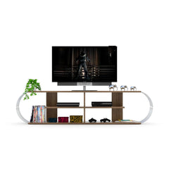 Case TV Unit in walnut and chrome, front styled view