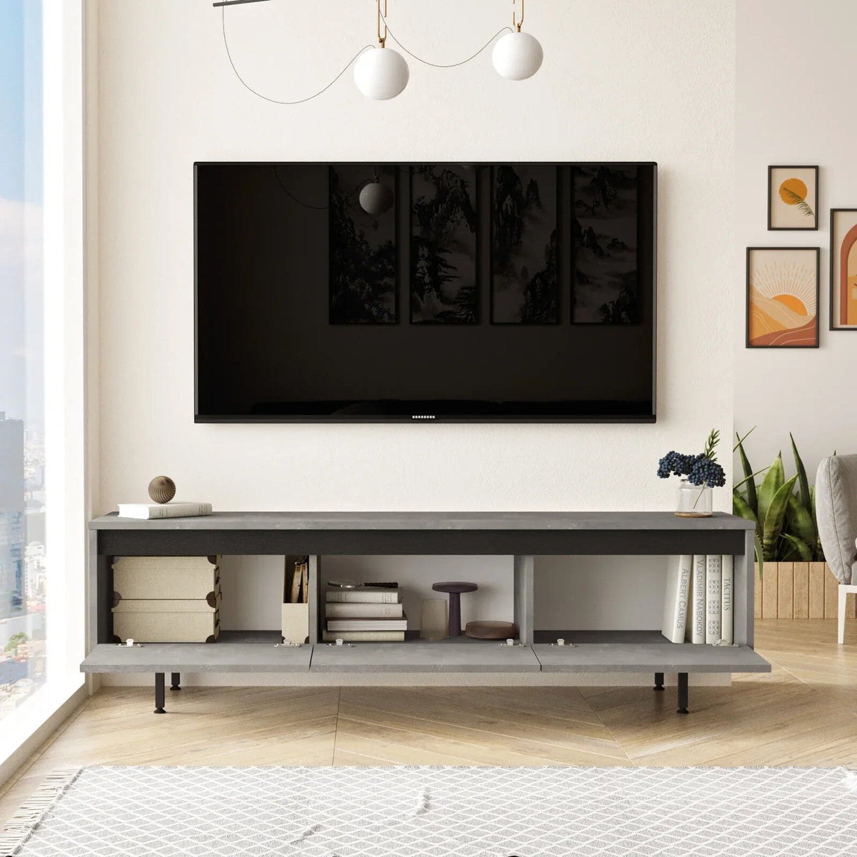Concretea TV Unit open in a modern interior
