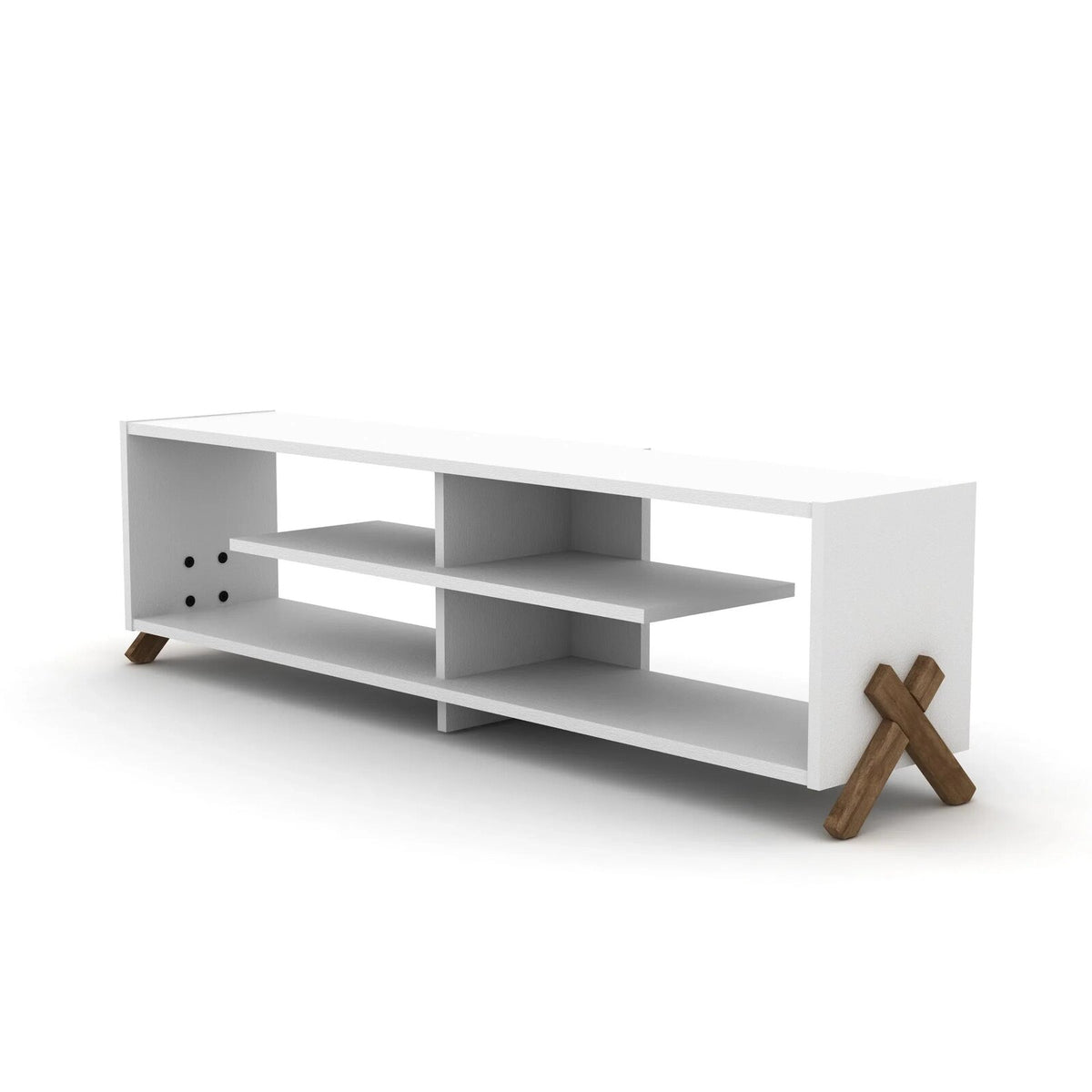 Kipp TV Unit in white and walnut, angled product view