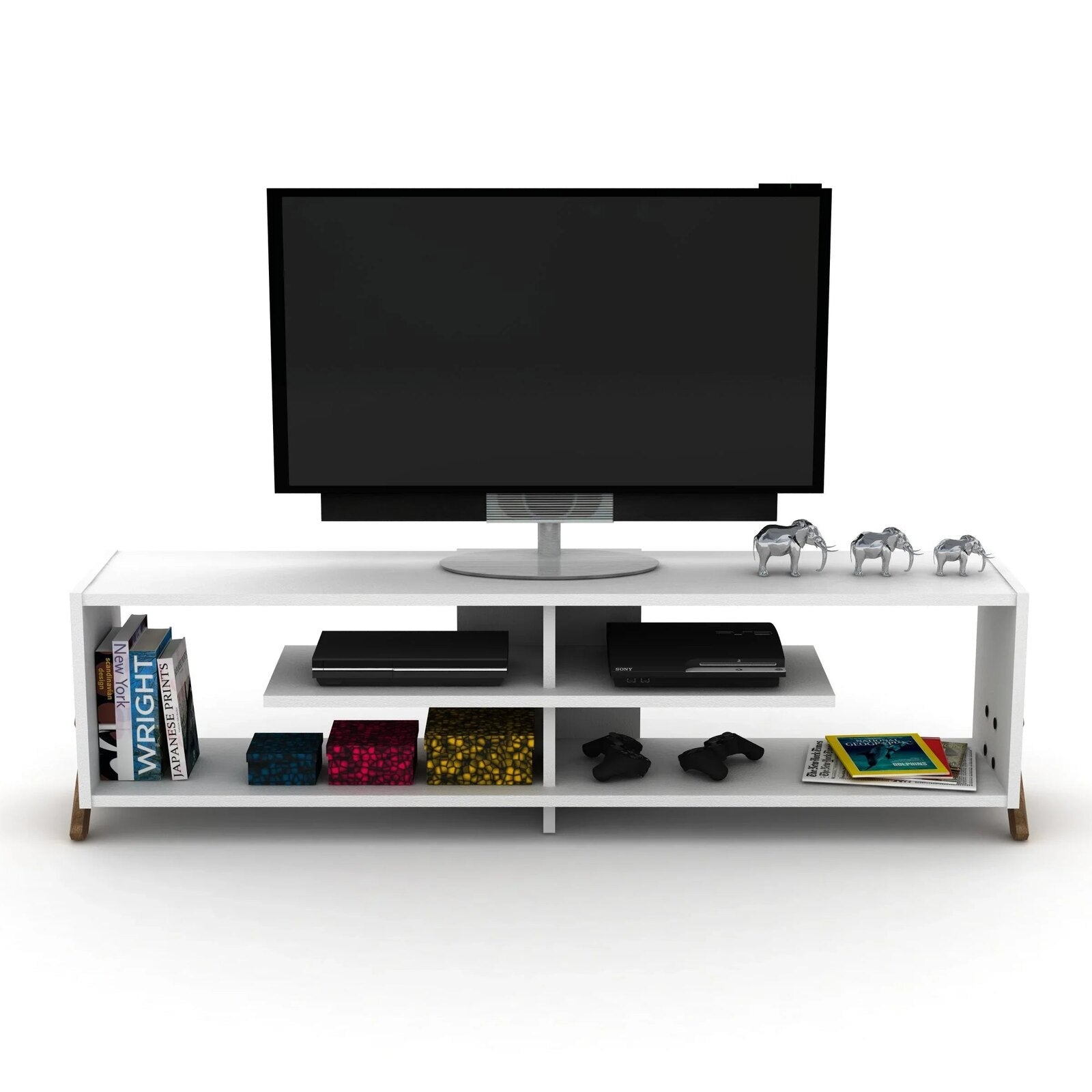 Kipp TV Unit in white and walnut, front styled view