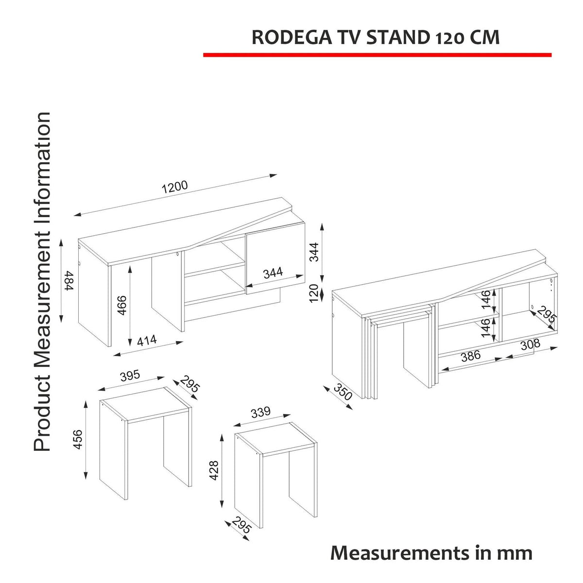 Rodega TV Stand dimension drawing