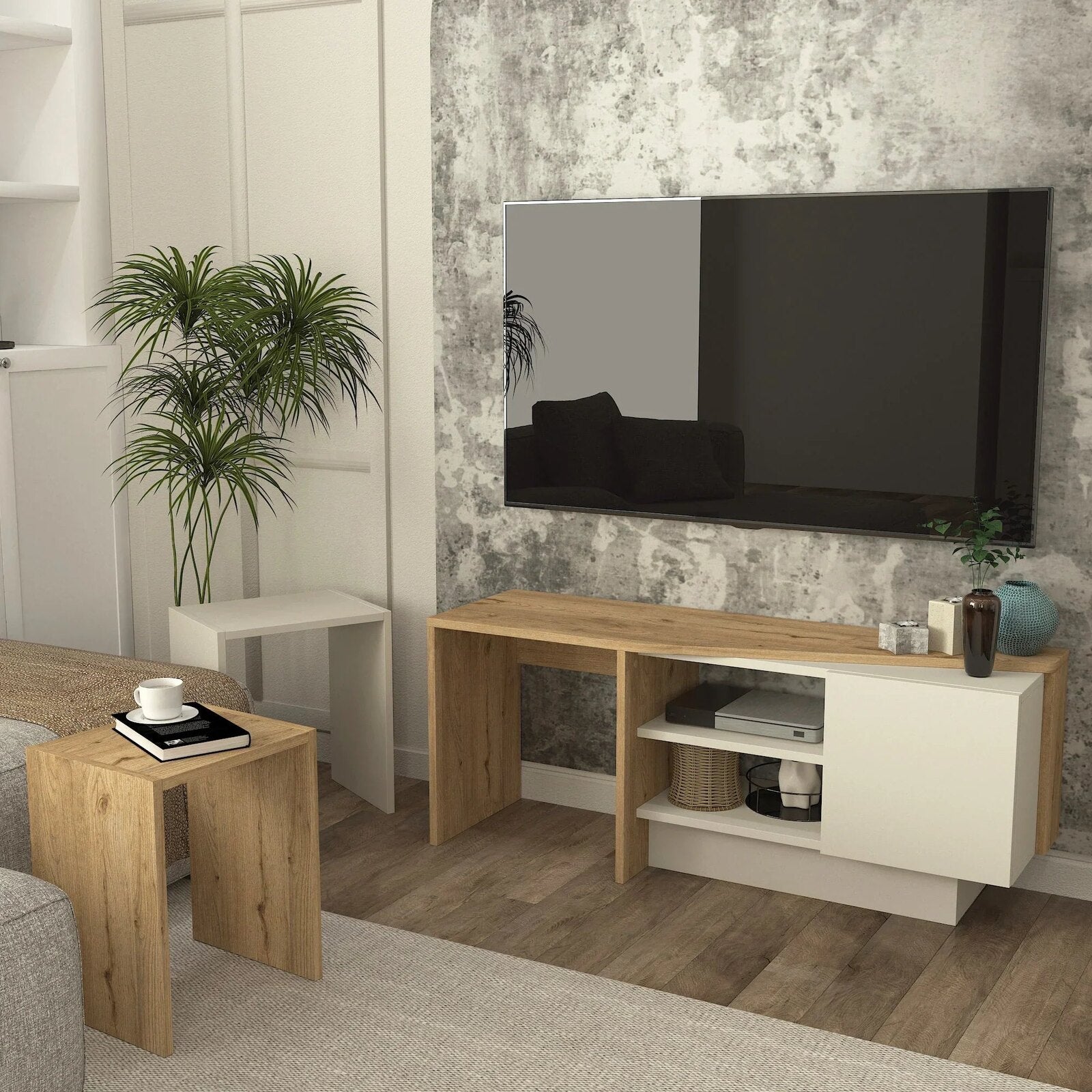 Rodega TV Stand and nested table from an angle