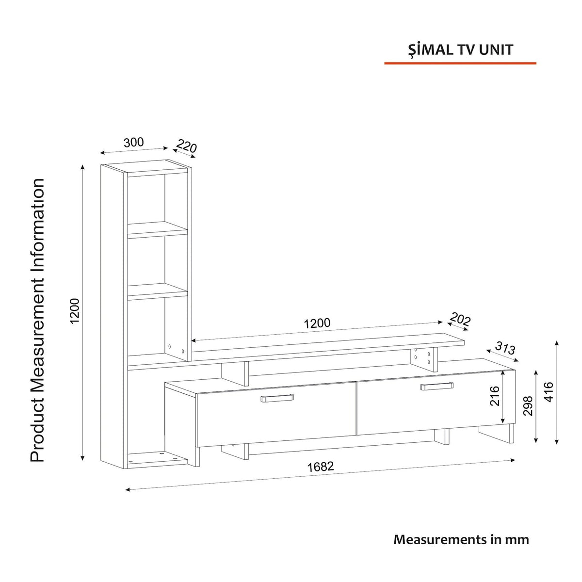 Simal TV Stand dimension drawing