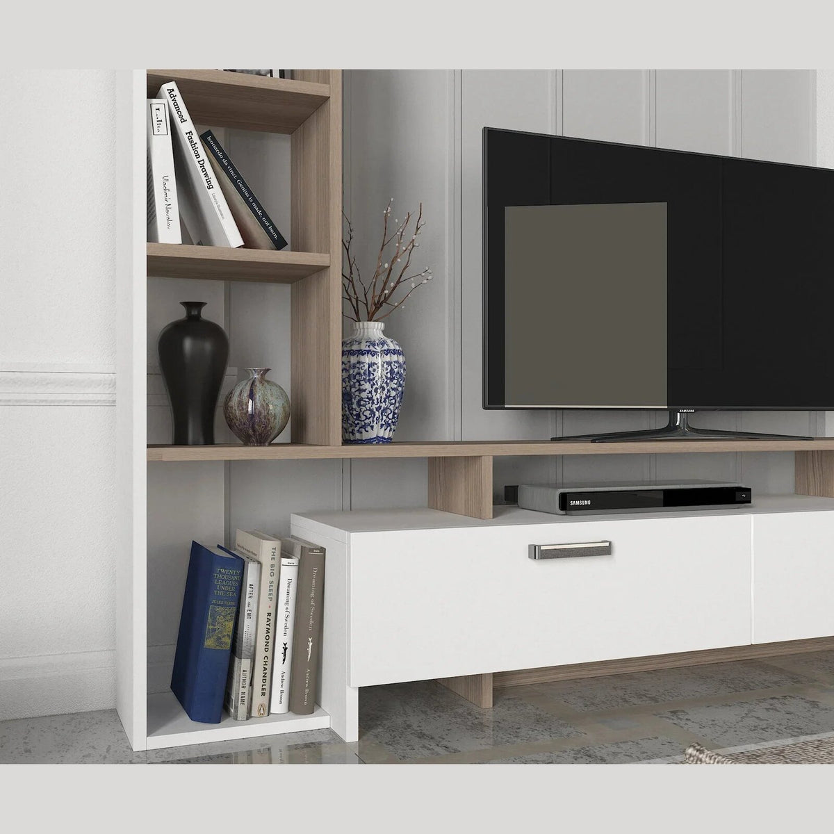 Simal TV Stand shelving and drawer detail