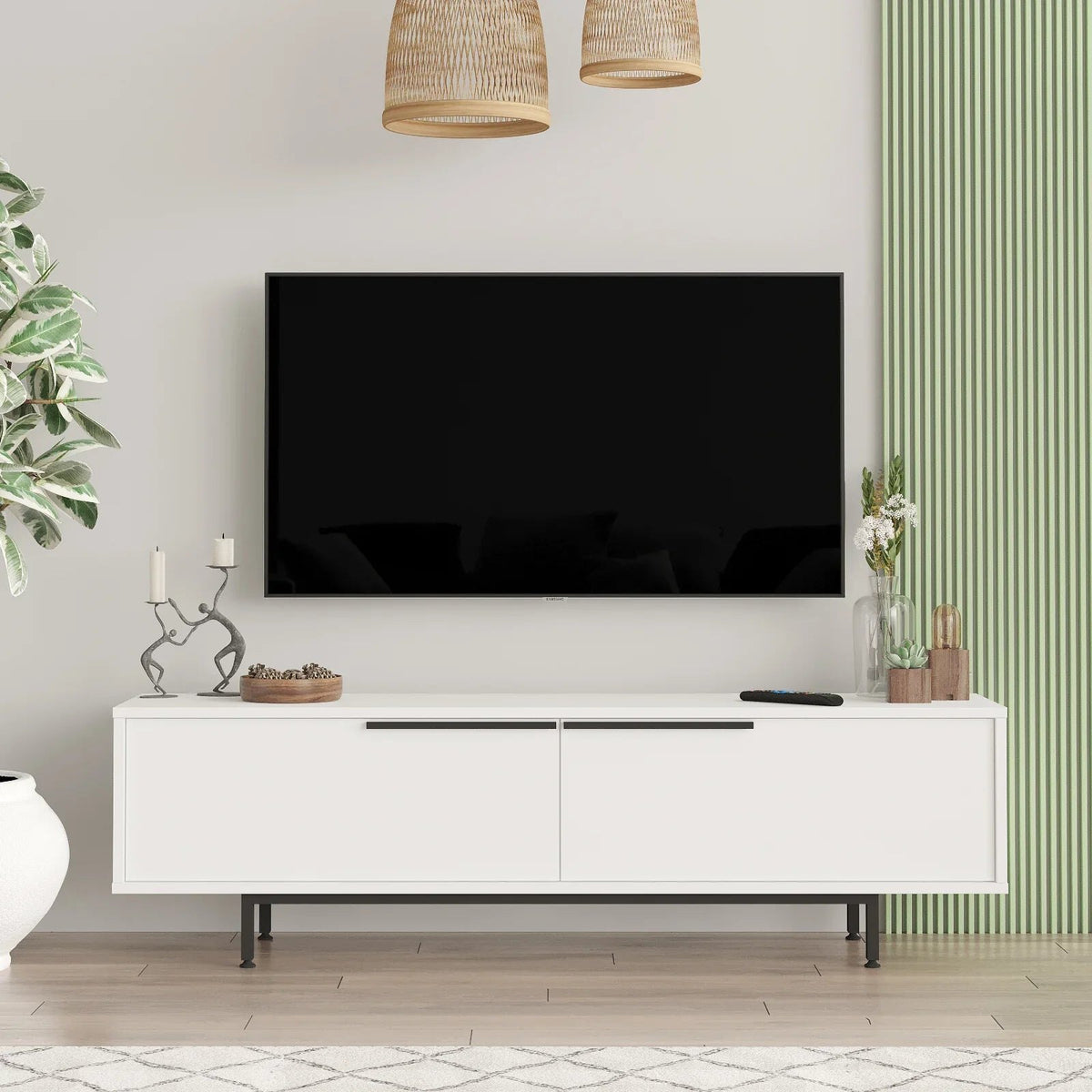 Snowveil TV Console closed in a bright interior
