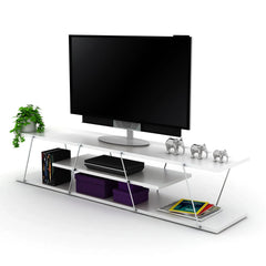 Tars TV Unit in white and chrome, angled styled view
