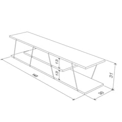 White and chrome Tars TV Unit dimension drawing