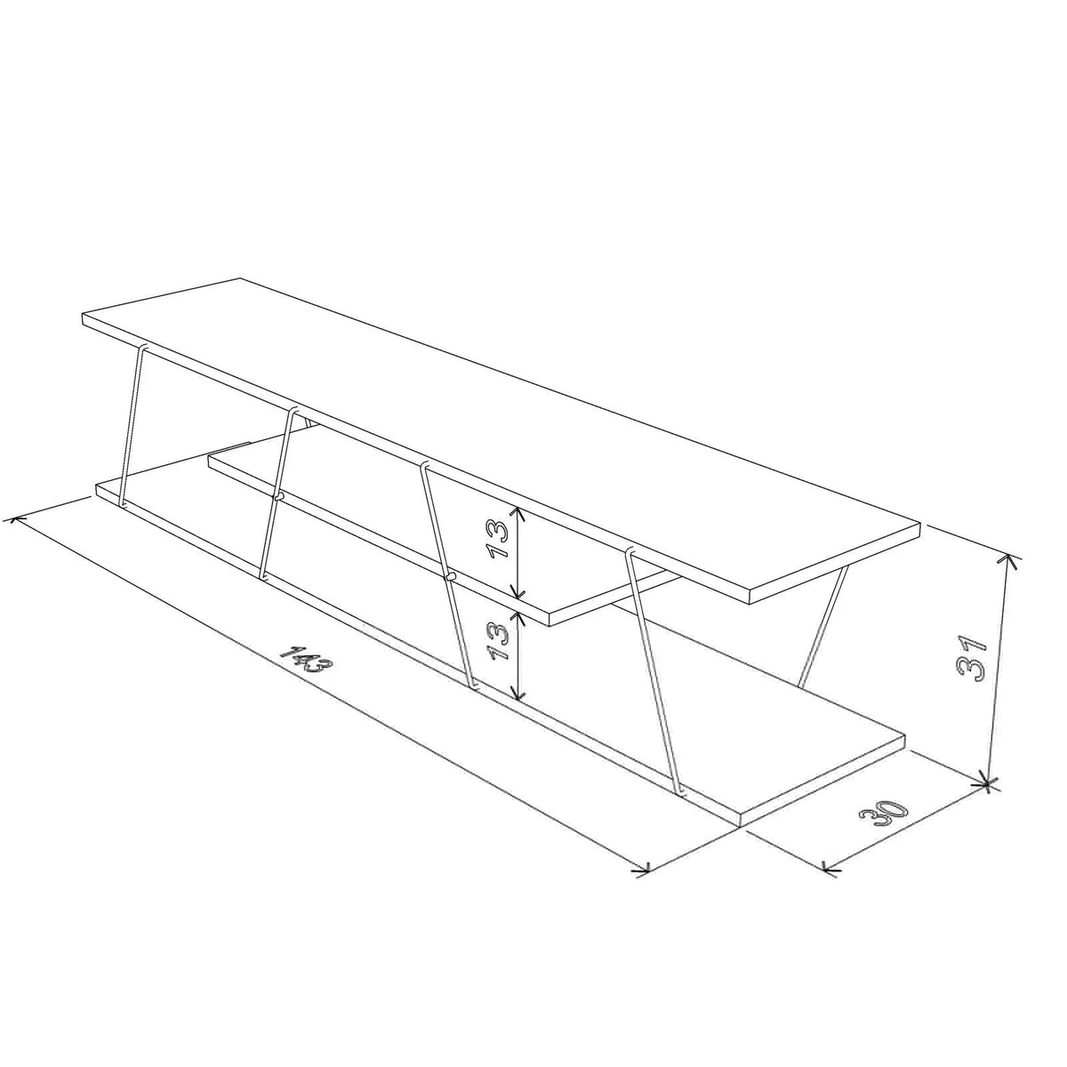 White and chrome Tars TV Unit dimension drawing