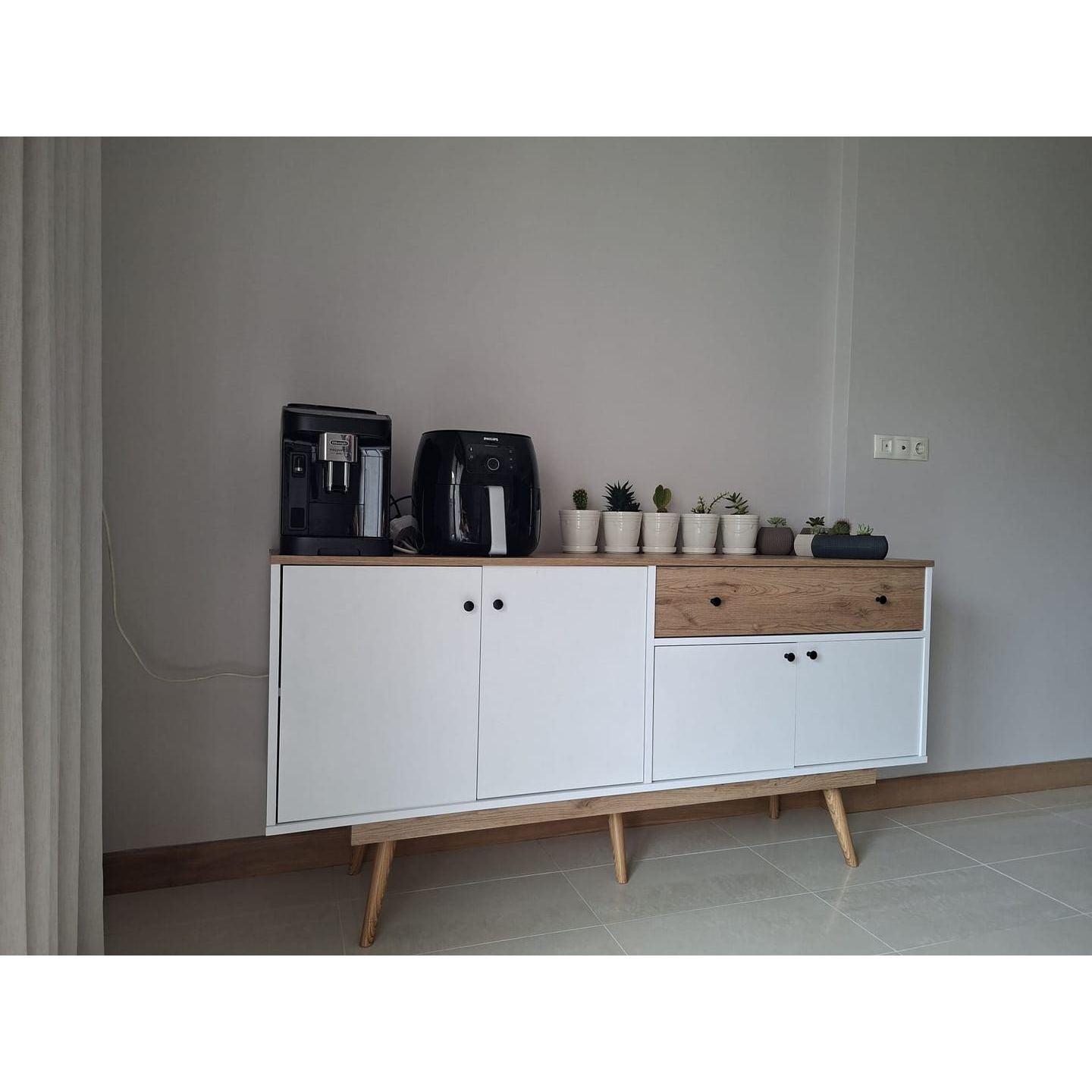 Home Canvas Elegance Sideboard Crockery Unit Modern While and Oak