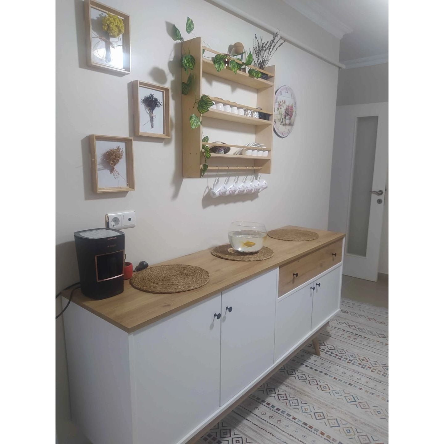 Home Canvas Elegance Sideboard Crockery Unit Modern While and Oak
