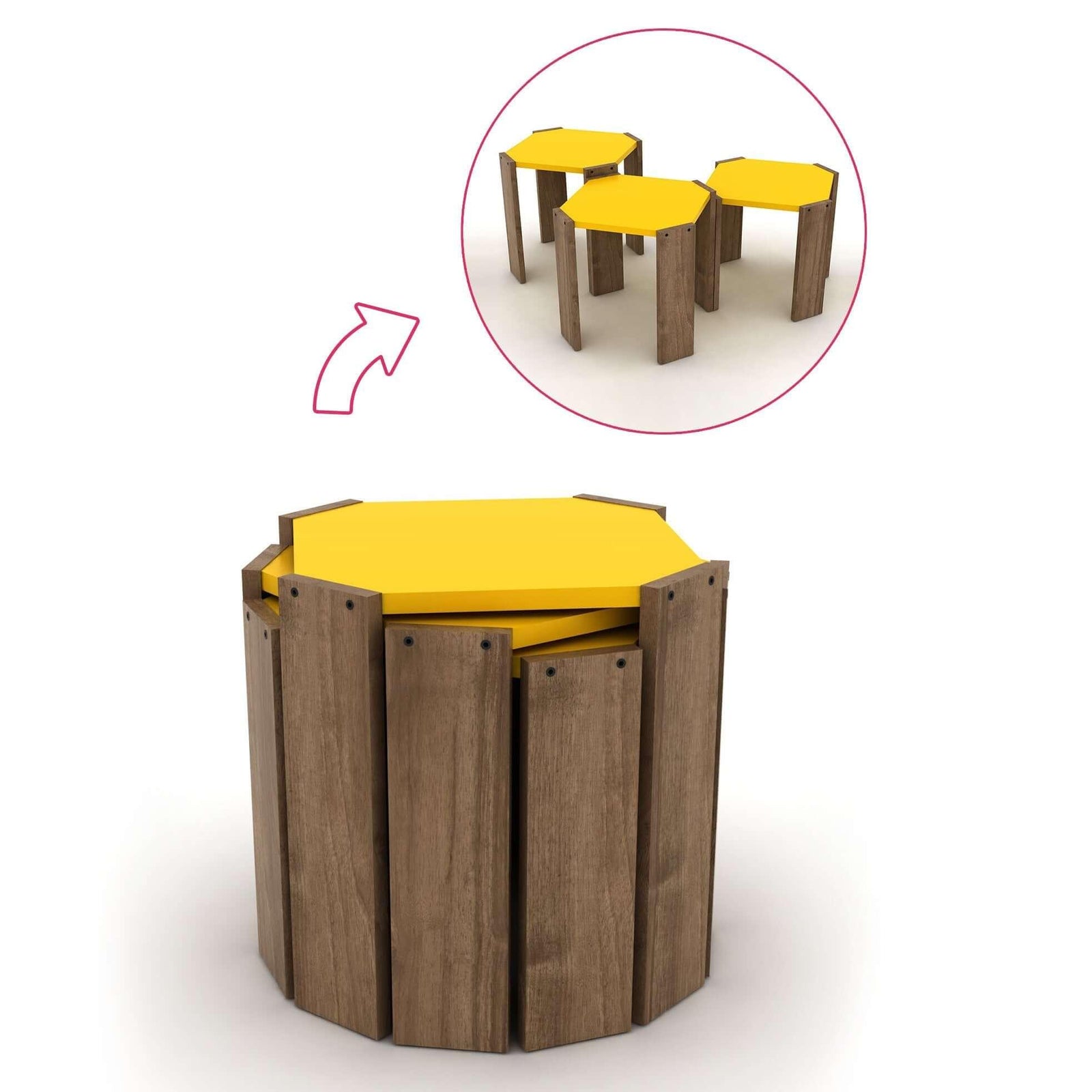 Home Canvas Furniture Trading LLC.Hansel Nested Coffee Table Set of Three Walnut-Yellow Coffee Table 