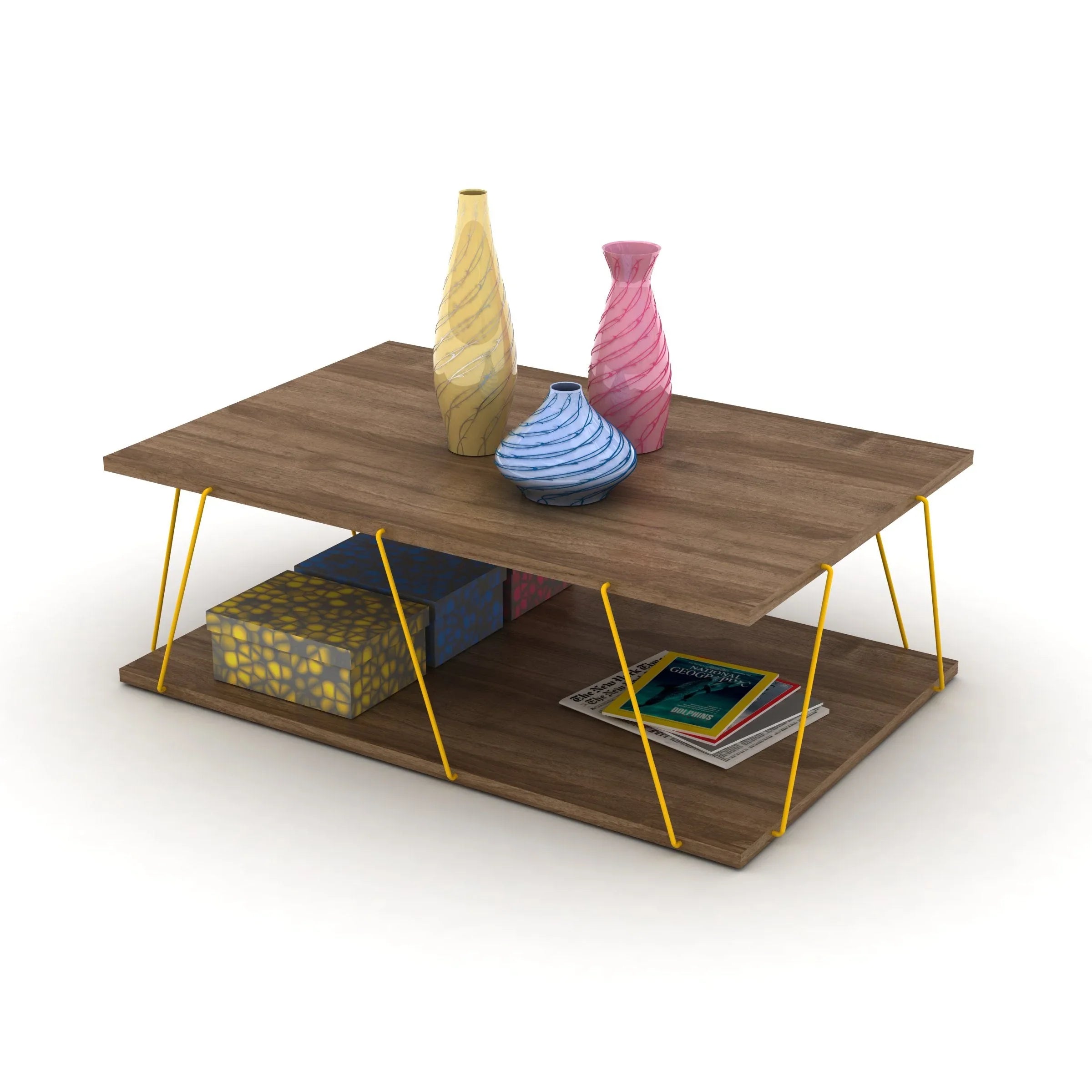 Home Canvas Furniture Trading LLC.Tars Modern Coffee Table Walnut-Yellow Coffee Tables 
