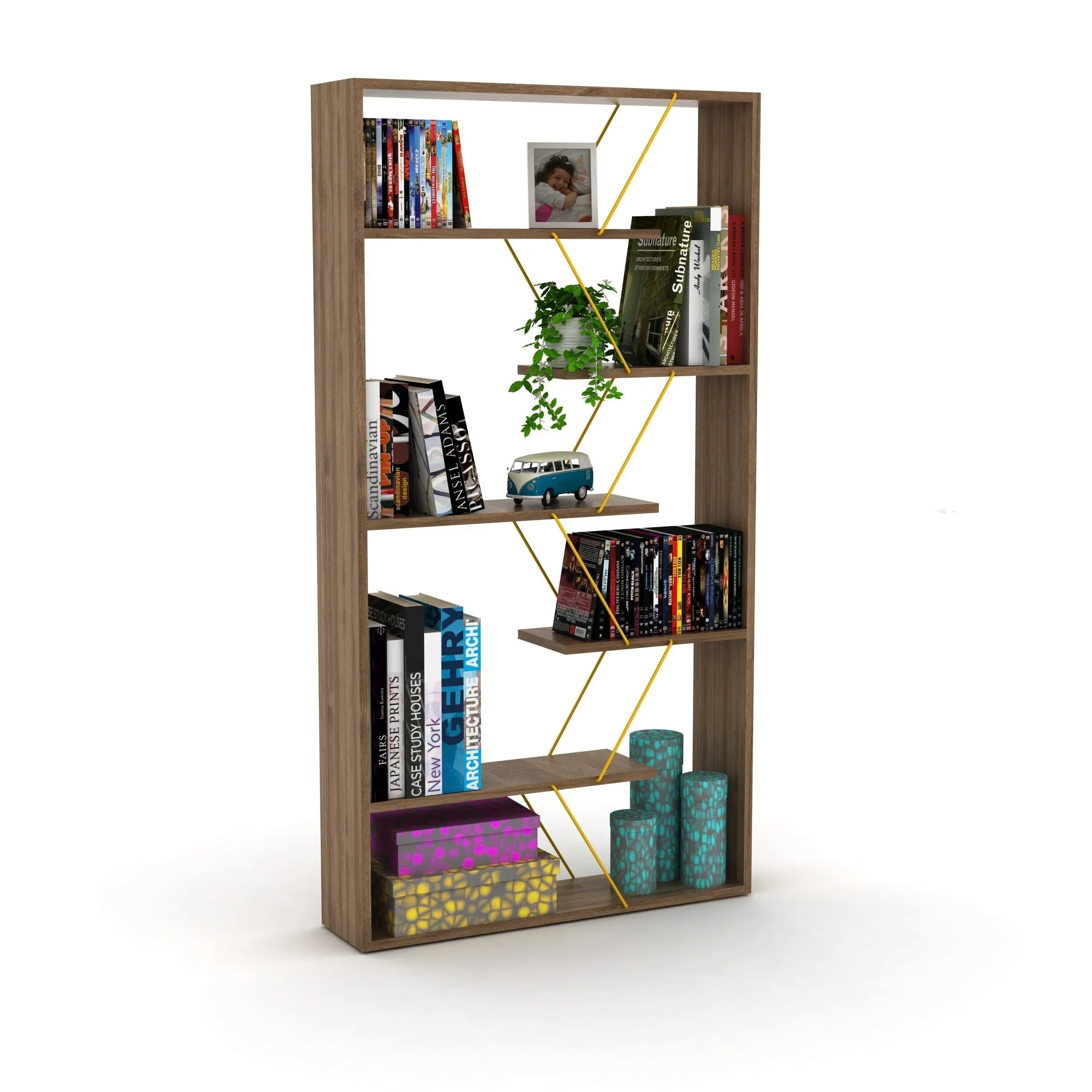 Home Canvas Furniture Trading LLC.Tars Book Shelf - White/Chrome Book Shelf Walnut/Yellow 