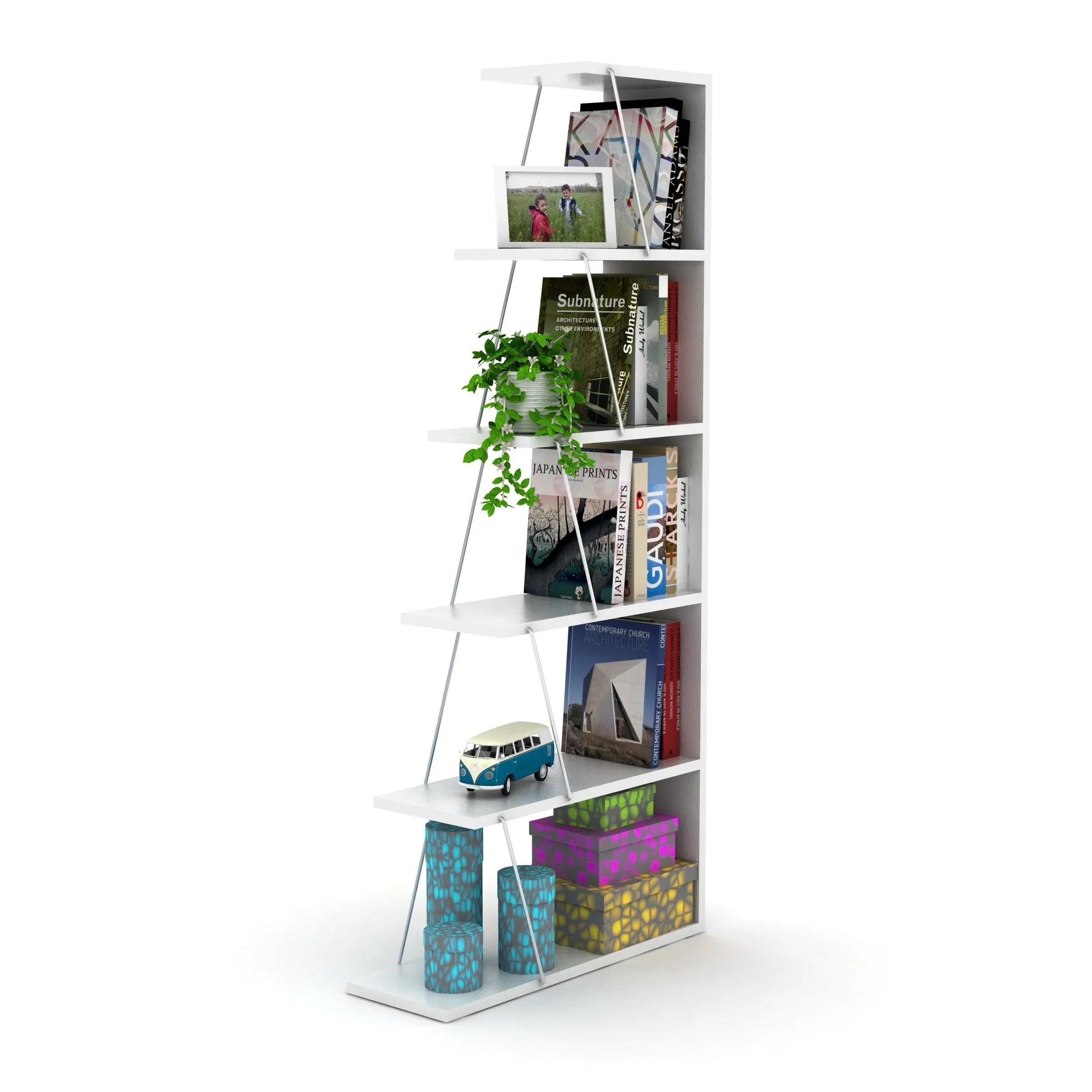 Home Canvas Furniture Trading LLC.Tars Mini Book Shelf - White/Chrome Book Shelf 