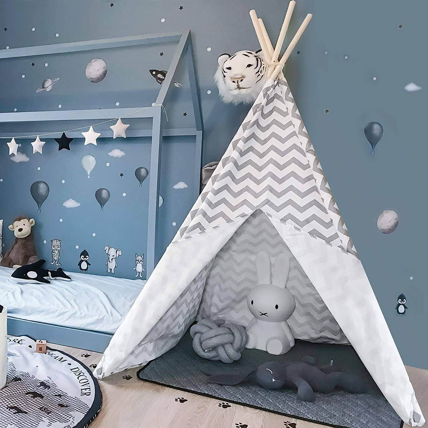 Home Canvas Furniture Trading LLC.Cloud Teepee Tent 4 walls Blue Play House Grey stripe 