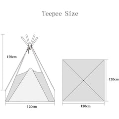 Home Canvas Furniture Trading LLC.Cotton Canvas Teepee Play Tent 4 walls heart pattern- Grey/Pink Play House 