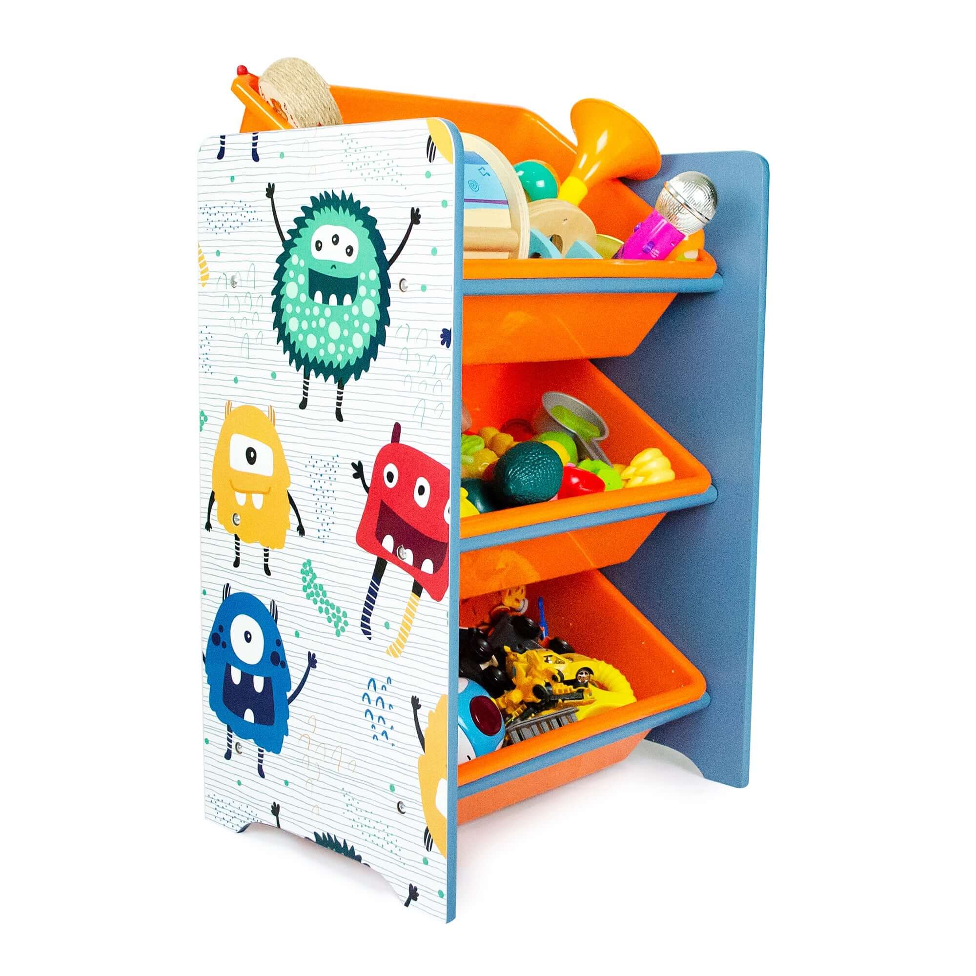 Home Canvas Furniture Trading LLC.Crazy Monster Toy Storage 3Bins Organizer For Kids Play Room, Blue Kids Furniture 