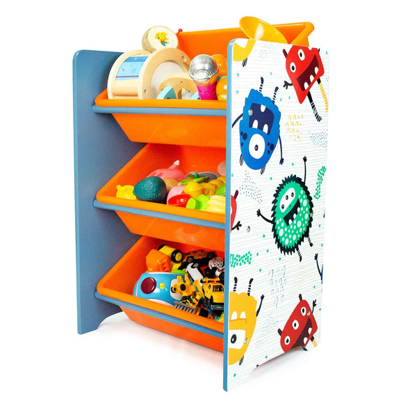 Home Canvas Furniture Trading LLC.Crazy Monster Toy Storage 3Bins Organizer For Kids Play Room, Blue Kids Furniture 