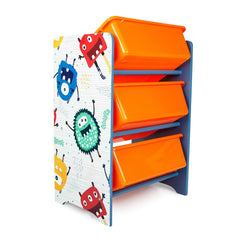 Home Canvas Furniture Trading LLC.Crazy Monster Toy Storage 3Bins Organizer For Kids Play Room, Blue Kids Furniture 