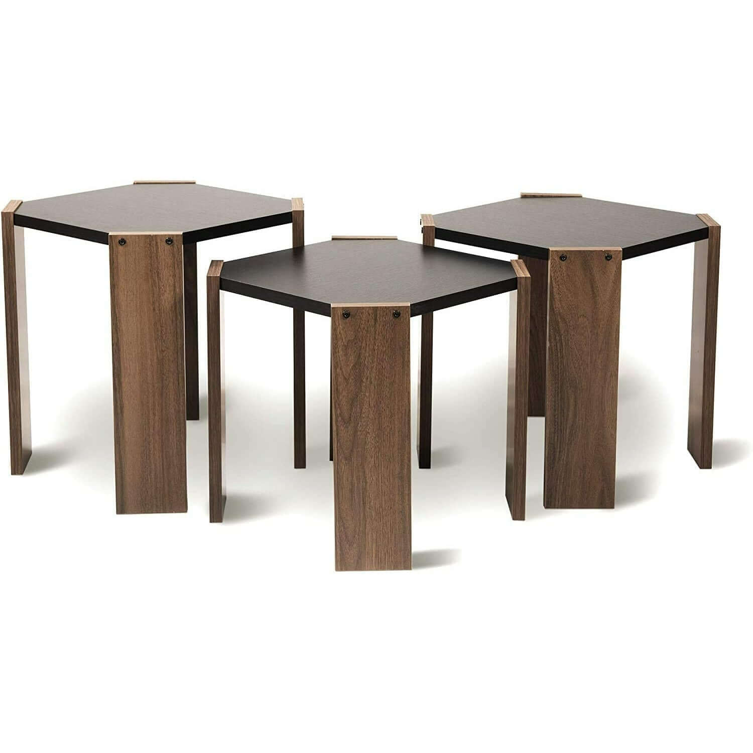 Home Canvas Furniture Trading LLC.Hansel Nested Coffee Table Set of Three Walnut-White Coffee Tables 